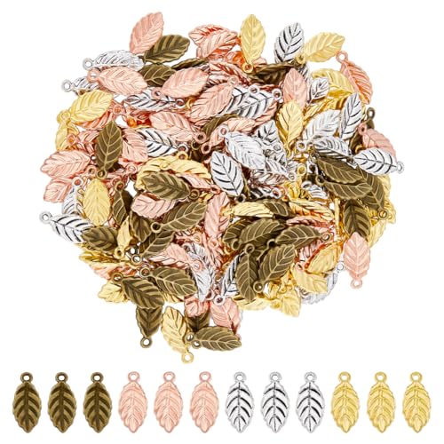 DICOSMETIC 160 Stück 4 Farben Blatt Charms Legierung Blatt Anhänger Roségold Antik Bronze Silber Herbstblatt Charms Natur Schmuckherstellung Anhänger Für DIY Handwerk, Bohrung: 1 mm von DICOSMETIC