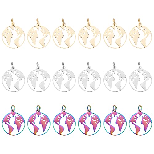 DICOSMETIC 18 Stück 3 Farben 17.5mm Weltkarte Anhänger 304 Edelstahl Flache Runde Welt Kontinente Anhänger Mit Biegering Scheibe Münzanhänger Für Halskette Armband Schmuckherstellung Bohrung:3mm DICOSMETIC 18 Stück 3 Farben 17.5mm Weltkarte Anhänger 304 Edelstahl Flache Runde Welt Kontinente Anhänger Mit Biegering Scheibe Münzanhänger Für Halskette Armband Schmuckherstellung Bohrung:3mm von DICOSMETIC