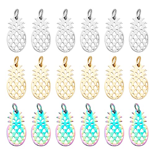 DICOSMETIC 18 Stück 3 Farben Ananas Anhänger Edelstahl Anhänger Gold Schmuck Anhänger Tropische Früchte Anhänger Mit Biegering Für Halsketten Armband Schmuckherstellung Bohrung: 3mm von DICOSMETIC