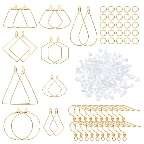 DICOSMETIC 18 Stück Goldene Ohrringe Selber Machen Set 9 Stile Ohrringe Rohlinge Set Edelstahl Geometrische Ohrring Mit 20pcs Ohrringhaken und 60pcs Kunststoff Ohrmuttern Für Die Schmuckherstellung von DICOSMETIC