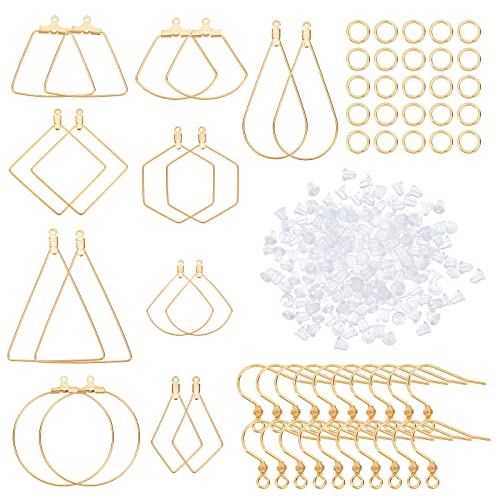 DICOSMETIC 18 Stück 9 Stile Goldene Creolen Runde Ohrhaken Geometrische Ohrringe Aus Edelstahl Mit 20 Ohrringhaken Mit 60 Ohrmuttern Aus Kunststoff Für Die Schmuckherstellung von DICOSMETIC
