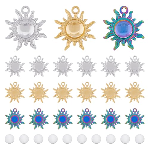 DICOSMETIC 18 Stück Leere Sonnen Anhänger 3 Farben Cabochon Lünettenfassungen 18 Stück Glas Cabochons Edelstahl Basis Lünette Tablett Anhänger Für Die DIY Schmuckherstellung, Bohrung: 2mm DICOSMETIC 18 Stück Leere Sonnen Anhänger 3 Farben Cabochon Lünettenfassungen 18 Stück Glas Cabochons Edelstahl Basis Lünette Tablett Anhänger Für Die DIY Schmuckherstellung, Bohrung: 2mm von DICOSMETIC