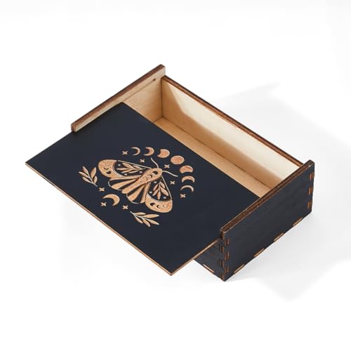 DICOSMETIC 1Pc Wood Tarot Kartenbox Kleine Tarot Aufbewahrungsboxen Motiv Kartenetui Wahrsagen Schmuckschatulle Rechteckiger Magiekartenhalter Für Hexerei Wohnkultur von DICOSMETIC