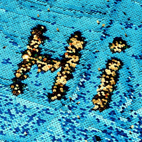 DICOSMETIC 1x1.5m Paillettenstoff Glitzerstoff Zum Nähen Meerjungfrau Paillettenstoff Himmelblau Zu Gold Pailletten Zweifarbiger Paillettenstoff Zum Nähen Hochzeit Party Dekoration von DICOSMETIC