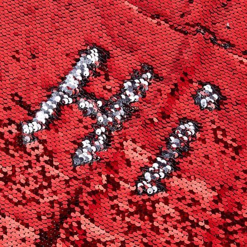 DICOSMETIC 1x1.5m Paillettenstoff Glitzerstoff Zum Nähen von Rot Zu Silber Pailletten Meerjungfrau Paillettenstoff Zweiseitiger Paillettenstoff Zum Nähen von Hochzeitsparty Dekoration von DICOSMETIC