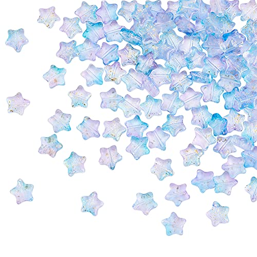 DICOSMETIC 2 Stränge Süße Sternförmige Perlen Lila Sprühlackierte Sternperlen Sternförmige Zwischenperlen Mit Glitzerpulver Transparente Glasperlen Für Die Schmuckherstellung Haarzöpfe von DICOSMETIC