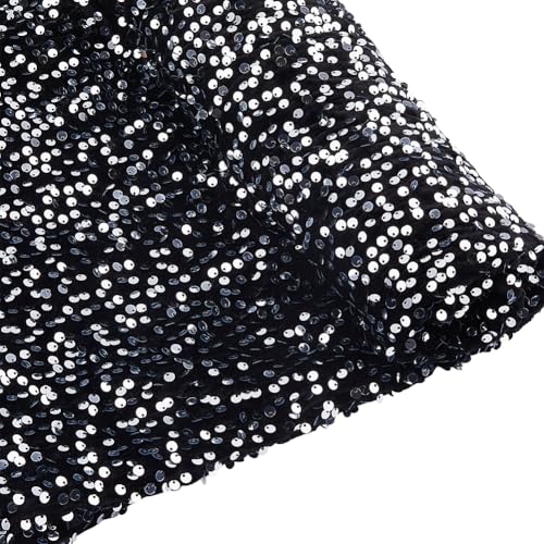 DICOSMETIC 2 Yards X 1.68m Samt Schwarz Paillettenstoff Pro Yard Pailletten Stretch Material Glitzer Paillettenstoff Für Kleid Foto Requisiten Hintergrund von DICOSMETIC