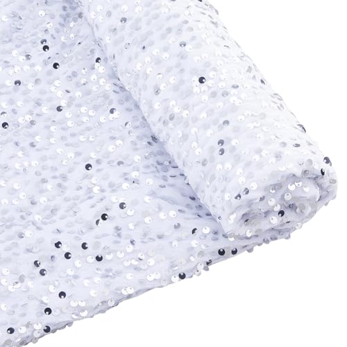 DICOSMETIC 2 Yards X 1.68m Samt Weiß Paillettenstoff Pro Yard Glitzer Paillettenstoff Pailletten Stretchmaterial Pailletten Stretchstoff Für Kleid Foto Requisiten Hintergrund von DICOSMETIC