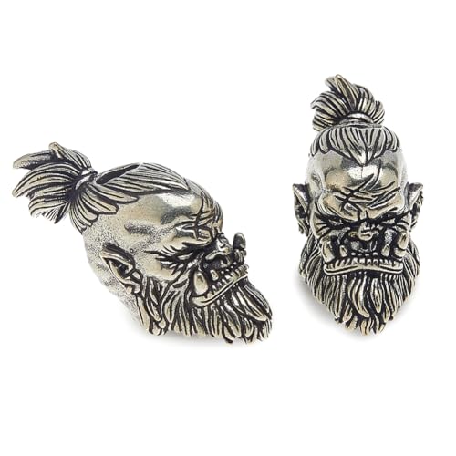 DICOSMETIC 2 x Orcish-Kriegerkopf-Messer-Schlüsselband, Perlen, Messing, Paracord-Perle, EDC, Bartperlen, Antik-Silber, großes Loch, Überlebensperle, Herren-Geschenke für Messer, Schlüsselband von DICOSMETIC