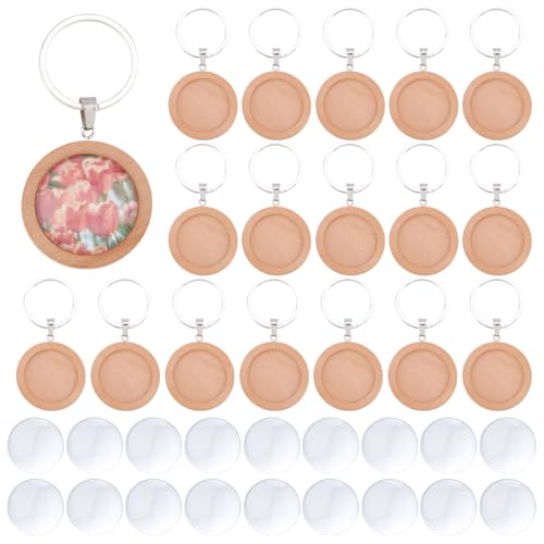 DICOSMETIC 20 Set Holz Schlüsselanhänger Anhängerfassung 25mm Tan Holz Cabochon Schlüsselanhänger Rohlinge Mit Schlüsselringen DIY Schlüsselringherstellung Set Für Foto von Schlüsselanhängern von DICOSMETIC