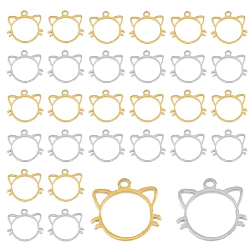 DICOSMETIC 20 Stück 2 Farben Offene Rückseite Lünette Anhänger kleine Katzen Charms Hohlrahmen Anhänger Edelstahl Anhänger Für Die Schmuckherstellung Epoxidharz, Bohrung: 1 mm von DICOSMETIC