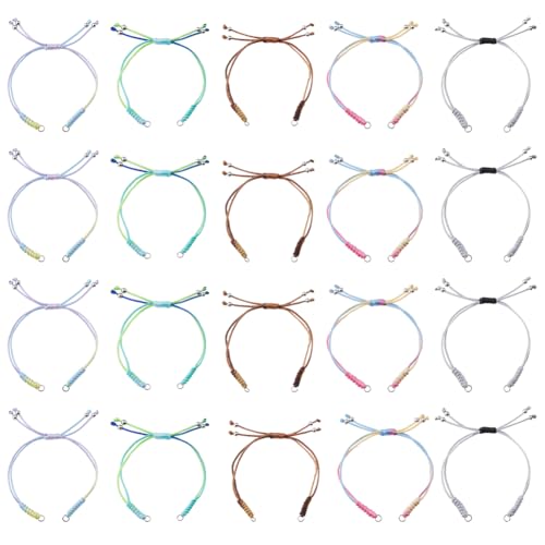 DICOSMETIC 20 Stück 5 Farben verstellbare Nylon-Geflecht-Armbänder, halbfertiges Armband, Kordel-Armband, Bulk-Seil, Faden mit Biegeringen, Kordelschieber-Armbänder für Schmuckherstellung von DICOSMETIC
