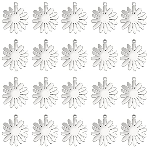 DICOSMETIC 20 Stück Chrysanthemen Charme Zierlicher Geburtsmonat Blumen Anhänger Handgefertigter Gänseblümchen Anhänger Edelstahl Baumelnde Anhänger Für Schmuckherstellung, Bohrung: 1.2mm von DICOSMETIC