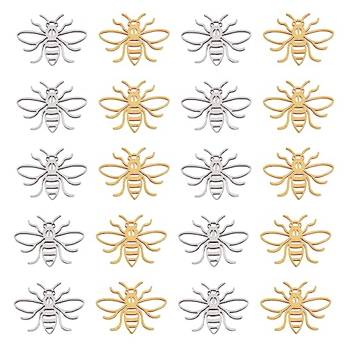 DICOSMETIC 20 Stück Honigbienen Anhänger 2 Farben Hohle Tier Anhänger Winzige Goldene Insekten Anhänger Lasergeschnittene Edelstahl Anhänger Für Schmuckherstellung Handwerk Bohrung: 1.4 mm von DICOSMETIC