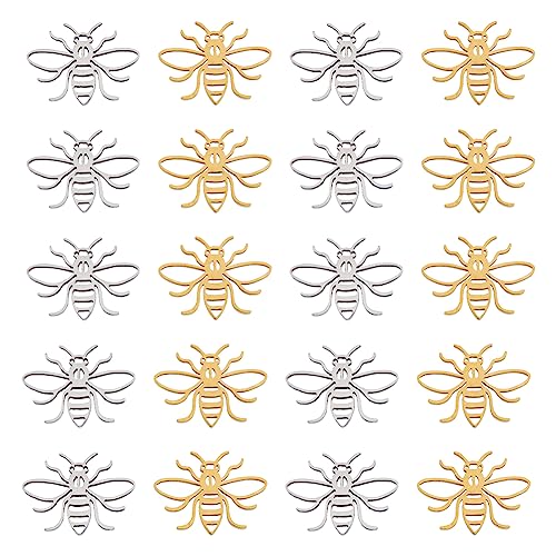 DICOSMETIC 20 Stück Honigbienen Anhänger 2 Farben Hohle Tier Anhänger Winzige Goldene Insekten Anhänger Lasergeschnittene Edelstahl Anhänger Für Schmuckherstellung Handwerk Bohrung: 1.4 mm von DICOSMETIC