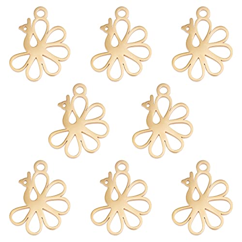 DICOSMETIC 20 Stück Pfau Charme Edelstahl Hohl Stil Tier Anhänger Flach Goldfarben Pfau Anhänger Baumeln Charme Für DIY Armbänder Halskette Schmuckherstellung, Bohrung: 1.5mm von DICOSMETIC