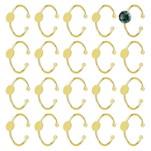 DICOSMETIC 20 Stück Verstellbarer Blanko Ring Goldene Pad Ring Basis Halbrunde Cabochon Ring Brass Lünettenringe Offener Manschette Ring Finger Ring Einstellungs Für Die Herstellung von DIY Ringen DICOSMETIC 20 Stück Verstellbarer Blanko Ring Goldene Pad Ring Basis Halbrunde Cabochon Ring Brass Lünettenringe Offener Manschette Ring Finger Ring Einstellungs Für Die Herstellung von DIY Ringen von DICOSMETIC