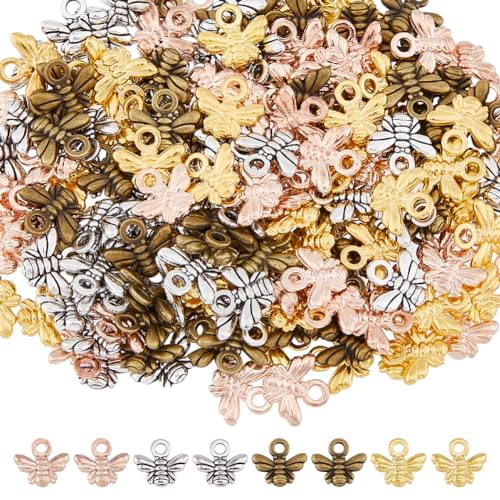 DICOSMETIC 200 Stück 4 Farben Anhänger Honigbienen Vintage Bienen 3D Bienen Anhänger Legierung Anhängers Für DIY Halskette Armband Schmuckherstellung, Bohrung: 2mm DICOSMETIC 200 Stück 4 Farben Anhänger Honigbienen Vintage Bienen 3D Bienen Anhänger Legierung Anhängers Für DIY Halskette Armband Schmuckherstellung, Bohrung: 2mm von DICOSMETIC