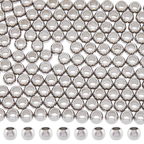 DICOSMETIC 200 Stück Runde Abstandsperlen 4 mm Rondelle Perlen Edelstahl Nahtlose Perlen Glatte Europäische Perlen Lose Kugelperlen Für Schmuckherstellung DIY Handwerk, Bohrung: 2mm von DICOSMETIC