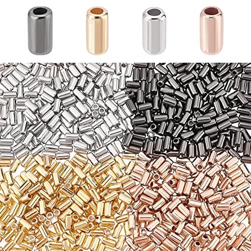 DICOSMETIC 2000 Stück 4 Farben Kleine Röhrchenperlen 5 6mm CCB Zwischenperlen Roségold Platin Gunmetal Goldene Signalhorn Rocailles Säulenperlen Für Die DIY Schmuckherstellung, Bohrung: 1.6mm von DICOSMETIC