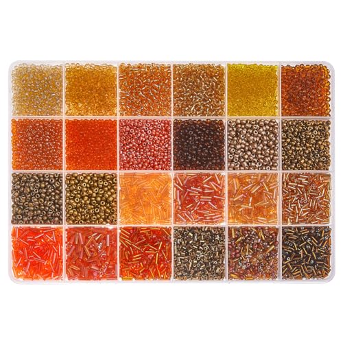 DICOSMETIC 21455 Stück 24 Farben Orange Glasperlen Set 6mm Röhrenperlen 2/3mm Klein Glasperlen DIY Armband-Set Für Die Herstellung von Armbändern Halsketten Ohrringen Ca. 360G, Bohrung: 0.5-1.2 mm von DICOSMETIC