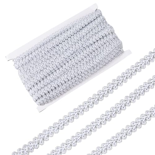 DICOSMETIC 22,7 m x 1,27 cm (1/2 Zoll) silber-metallisches geflochtenes Spitzenband für Bastelarbeiten, Polyester-Schnürsenkel, für Hochzeit, Braut, Kostüm, Handwerk und Nähen von DICOSMETIC