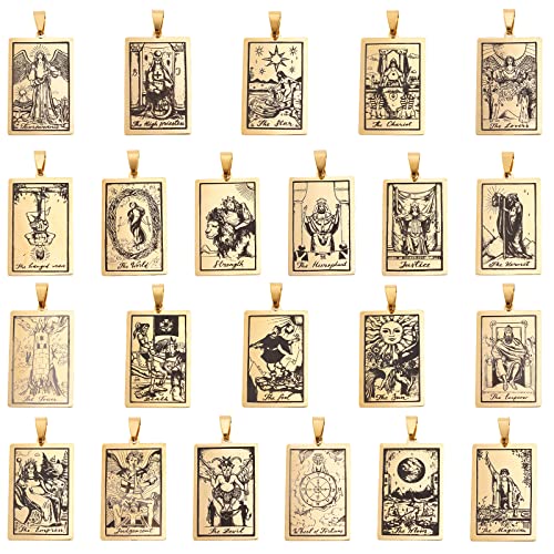 DICOSMETIC 22 Stücke Tarotkarte Anhänger Halskette Edelstahl Gravierte Vintage Tarot Muster Charme Goldene Farbe Rechteck Vintage Weissagung Zukunft Anhänger Für Schmuckherstellung, Bohrung: 8x4mm DICOSMETIC 22 Stücke Tarotkarte Anhänger Halskette Edelstahl Gravierte Vintage Tarot Muster Charme Goldene Farbe Rechteck Vintage Weissagung Zukunft Anhänger Für Schmuckherstellung, Bohrung: 8x4mm von DICOSMETIC