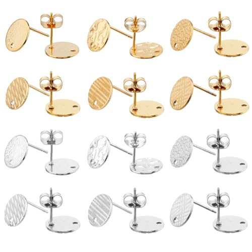 DICOSMETIC 24 Stück 2 Farben Edelstahl Ohrstecker Findings Strukturierte Blanko-Ohrringe Flacher runder Ohrringpfosten mit Schlaufenscheibe Charms Ohrringe für DIY Schmuck Handwerk Herstellung, Loch DICOSMETIC 24 Stück 2 Farben Edelstahl Ohrstecker Findings Strukturierte Blanko-Ohrringe Flacher runder Ohrringpfosten mit Schlaufenscheibe Charms Ohrringe für DIY Schmuck Handwerk Herstellung, Loch von DICOSMETIC