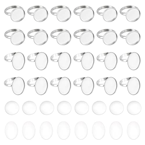 DICOSMETIC 24 Stück 2 Stile Einstellbare Ringbasis Ovale Basis Ringe Blank Fingerringe Cabochon Basis Lünette Für Ringrohlinge Edelstahl Pad Ringbasis Schmuckzubehör Für DIY Ringe von DICOSMETIC