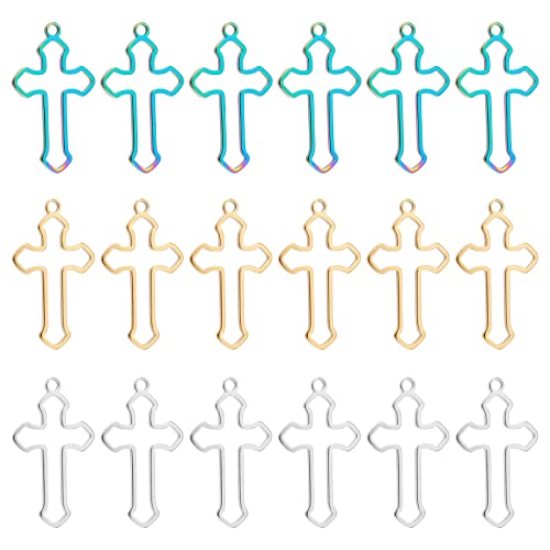 DICOSMETIC 24 Stück 3 Farben Christliche Religiöse Anhänger Hohl Kreuz Anhänger Kruzifix Halskette Charme Kreuz Baumeln Charme Open Back Lünetten Anhänger Für DIY Schmuckherstellung, Bohrung: 1.8mm DICOSMETIC 24 Stück 3 Farben Christliche Religiöse Anhänger Hohl Kreuz Anhänger Kruzifix Halskette Charme Kreuz Baumeln Charme Open Back Lünetten Anhänger Für DIY Schmuckherstellung, Bohrung: 1.8mm von DICOSMETIC