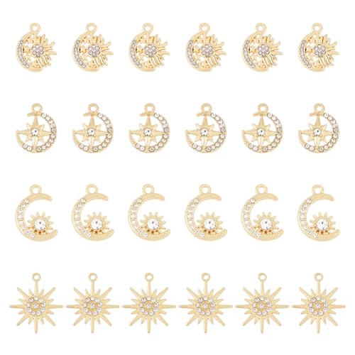 DICOSMETIC 24 Stück 4 Stile Legierung Sonne Mond Stern Anhänger Strass Kristall Sonnenanhänger Goldene Himmelsanhänger Für Die Schmuckherstellung Armbänder Halskette, Bohrung: 1.4-1.8mm DICOSMETIC 24 Stück 4 Stile Legierung Sonne Mond Stern Anhänger Strass Kristall Sonnenanhänger Goldene Himmelsanhänger Für Die Schmuckherstellung Armbänder Halskette, Bohrung: 1.4-1.8mm von DICOSMETIC