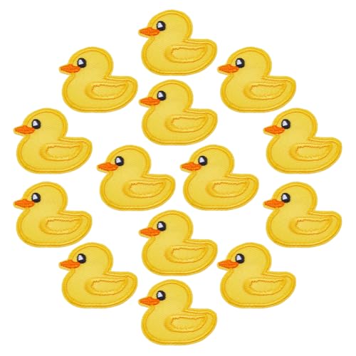 DICOSMETIC 24 x gelbe Enten-Flicken zum Aufbügeln, niedliche Ente, bestickte Aufnäher, Polycotton, bestickte Applikation zum Aufnähen für Kleidung, Jeans, Jacke, Hut, Kleid, Zubehör von DICOSMETIC