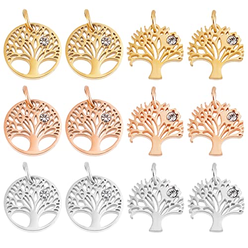 DICOSMETIC 3 Farben Edelstahl Anhänger Zum Selbermachen Antiker Goldener Baum des Lebens Anhänger 3mm Flach Rund Mit Baum Anhängern Für Die Schmuckherstellung Basteln Zubehör von DICOSMETIC