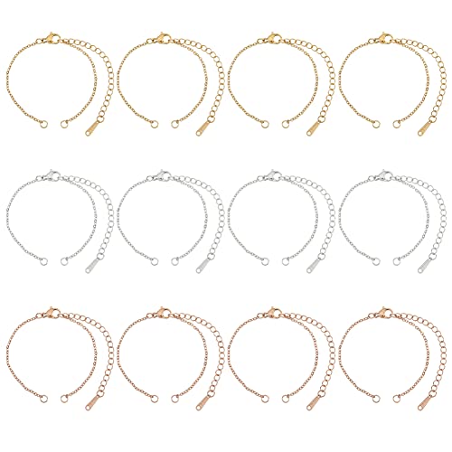 DICOSMETIC 30 Stück 3 Farben 12.7-13.4 cm Verstellbares Kettenarmband Verlängerungskettenarmband Edelstahl Kabelkettenarmband Mit Karabinerverschlüssen Für Jeweilry Herstellung Bohrung: 1.5mm von DICOSMETIC