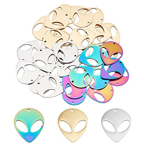DICOSMETIC 30 Stück Alien-Anhänger Golden, Rainbow, Edelstahlfarbe - 3 Farben - Wissenschaft, Cartoon, UFO - Edelstahl - Unisex - Schmuckherstellung von DICOSMETIC