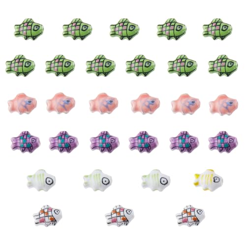 DICOSMETIC 30 Stück Gemischte Farbe Fisch Keramikperlen Porzellan Fisch Abstandperlen 15x12x8mm Ozean Tierperlen Hawaii Sommerperlen 3D Fischperlen Zum Schmuckherstellung Bohrung: 2mm von DICOSMETIC
