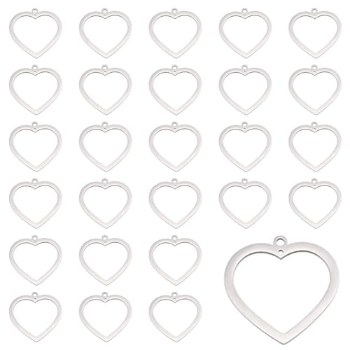 DICOSMETIC 30 Stück Hohle Herzform Charme Im Minimalistischen Stil, Liebesanhänger, Offene Lünette, Harzrahmen, Charme Edelstahl Anhänger Zum Basteln von Schmuckzubehör, Bohrung: 1/1.6mm von DICOSMETIC