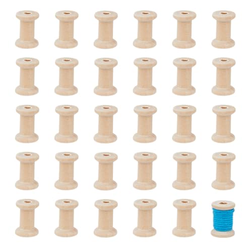 DICOSMETIC 30 Stück Nähgarn Spulen 30x22mm Unvollendete Holzspulen Antikweiß Holz Leere Spulen Drahtweben Spule Holzspule Für Stickerei Und Näharbeiten von DICOSMETIC