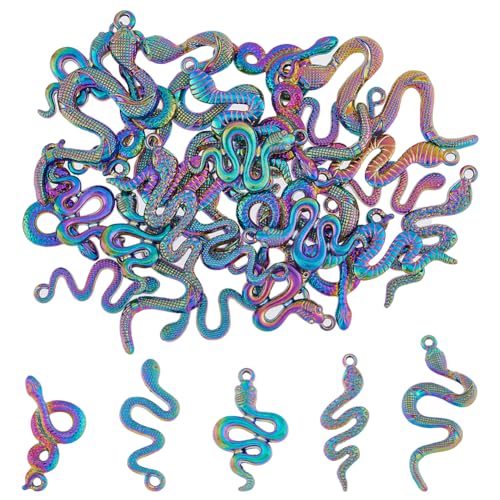 DICOSMETIC 30 Stück Regenbogenfarbene Schlangen Charms Kobra Schlangen Anhänger Tier Charms Tibetische Serpentin Anhänger Ägyptische Charm Kollektion Legierungs Charms Für Die Schmuckherstellung von DICOSMETIC