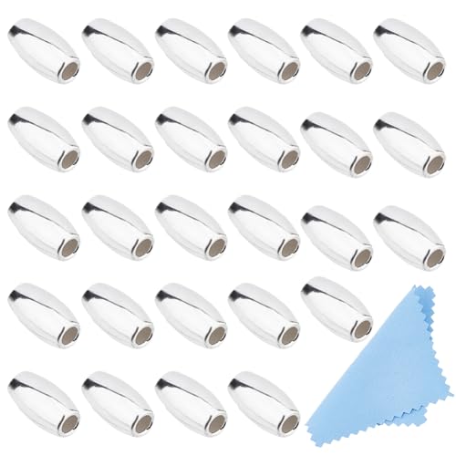 DICOSMETIC 30 Stück ovale Metallperlen aus 925er-Sterlingsilber, Abstandshalter, 6 x 3 mm, poliert, glatt, für DIY-Halsketten, Armbänder, Schmuckherstellung, Loch: 1,5 mm von DICOSMETIC