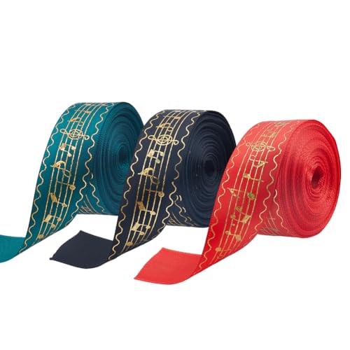 DICOSMETIC 30 Yards 3 Rollen Musiknoten Polyesterbänder 1 Zoll (25mm) Weihnachtsstoffband Musikhandwerksband Für Geschenkverpackung Weihnachtspartydekoration von DICOSMETIC