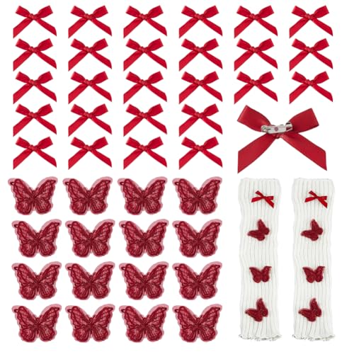 DICOSMETIC 30 x Sicherheitsnadeln mit Schleife, niedliche Charmnadeln, Junk-Socken, Charms, 20 Stück, Schmetterlingsaufnäher, bestickte Applikationen für Schuhe, Hemden, Hüte, Jeans, Rot DICOSMETIC 30 x Sicherheitsnadeln mit Schleife, niedliche Charmnadeln, Junk-Socken, Charms, 20 Stück, Schmetterlingsaufnäher, bestickte Applikationen für Schuhe, Hemden, Hüte, Jeans, Rot von DICOSMETIC