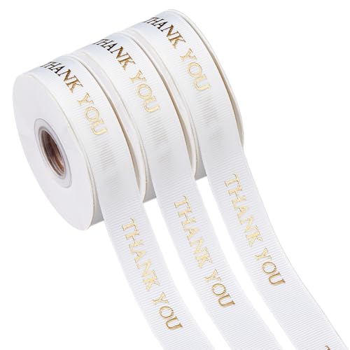 DICOSMETIC 30m Dankeschön Bänder 22mm Breite Satin Druckbänder DIY Geschenkverpackungsbänder Weißes Dekorationsband Mit Goldprägung Für Schleifen Geburtstagsparty Zubehör von DICOSMETIC