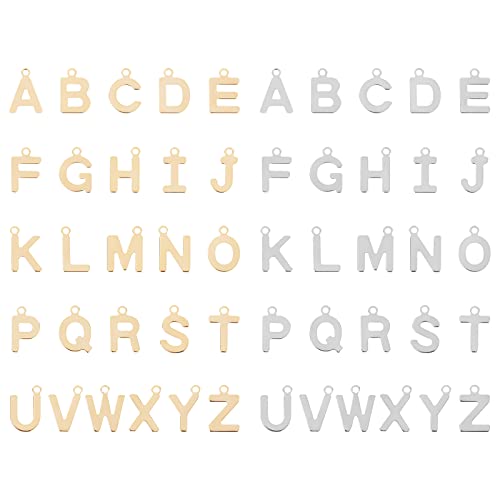 DICOSMETIC 312 Stück 2 Farben Metall 24 Alphabet Charme Edelstahl Niedliche Buchstaben Charme Edelstahl AZ Anfangsbuchstaben Charme Für Die Herstellung von Halsketten Armbändern Loch: 1.2mm 1.4mm von DICOSMETIC