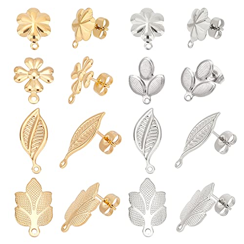 DICOSMETIC 32 Stück 4 Stile Blatt Ohrstecker In Gold Und Edelstahl Mit Ohrmuttern Blumen Ohrstecker Mit Schleife Hypoallergene Ohrstecker Für Die Schmuckherstellung 0.7mm Stift DICOSMETIC 32 Stück 4 Stile Blatt Ohrstecker In Gold Und Edelstahl Mit Ohrmuttern Blumen Ohrstecker Mit Schleife Hypoallergene Ohrstecker Für Die Schmuckherstellung 0.7mm Stift von DICOSMETIC