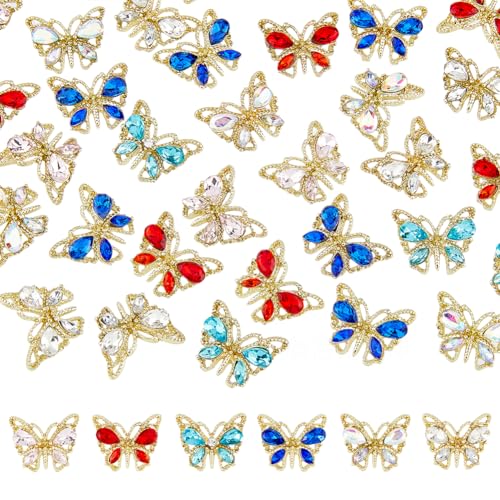 DICOSMETIC 36 Stück 6 Farben Strass Schmetterling Charms Schmetterling Legierung Cabochons Luxus Strass Nagel Juwelen Schmetterling Nagel Edelsteine Nail Art Supplies Maniküre Dekor von DICOSMETIC