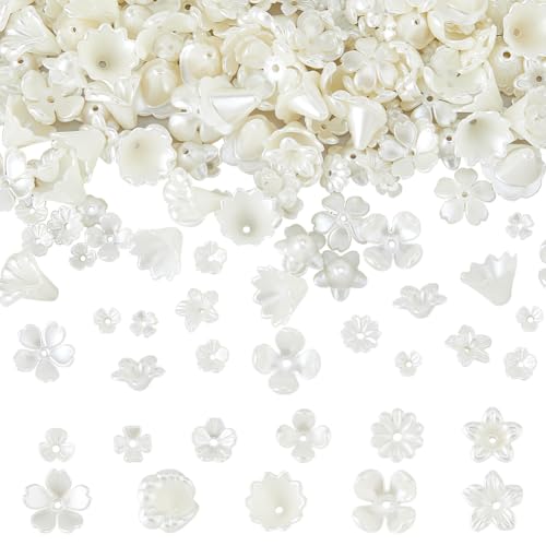 DICOSMETIC 360 Stück Blumen-Perlenkappen, 12 Stile, ABS-Kunststoff-Imitationsperle, weiße Blumenperlen, Endkappen, niedliche Blumenperlen für Schmuckherstellung, Loch: 1–1,5 mm DICOSMETIC 360 Stück Blumen-Perlenkappen, 12 Stile, ABS-Kunststoff-Imitationsperle, weiße Blumenperlen, Endkappen, niedliche Blumenperlen für Schmuckherstellung, Loch: 1–1,5 mm von DICOSMETIC