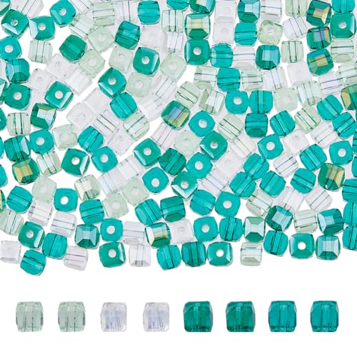 DICOSMETIC 4 Strang Glasperlenstränge 4 Farben Grüne Quadratische Perlen Abstandsperlen Sortimente Kleine Perlen 4 mm Für Die Herstellung Armbändern Halsketten Schmuck Bohrung: 1 mm von DICOSMETIC