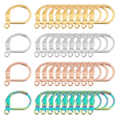 DICOSMETIC 40 Stück 4 Farben 10mm Edelstahl Leverback Ohrring Zubehör Französische Ohrhaken Ohrringe Hebel Ohrringe Runde Creolen Ohrhaken Mit Offener Schleife Für DIY Schmuckherstellung von DICOSMETIC