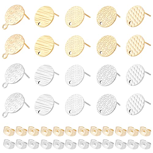 DICOSMETIC 40 Stück 5 Stile 2 Farben Edelstahl Strukturierte Flache Runde Ohrstecker Mit Ohrmuttern Kreis Ohrstecker Mit Spot Line Disc Ohrstecker Für DIY Schmuckherstellung Handwerk von DICOSMETIC